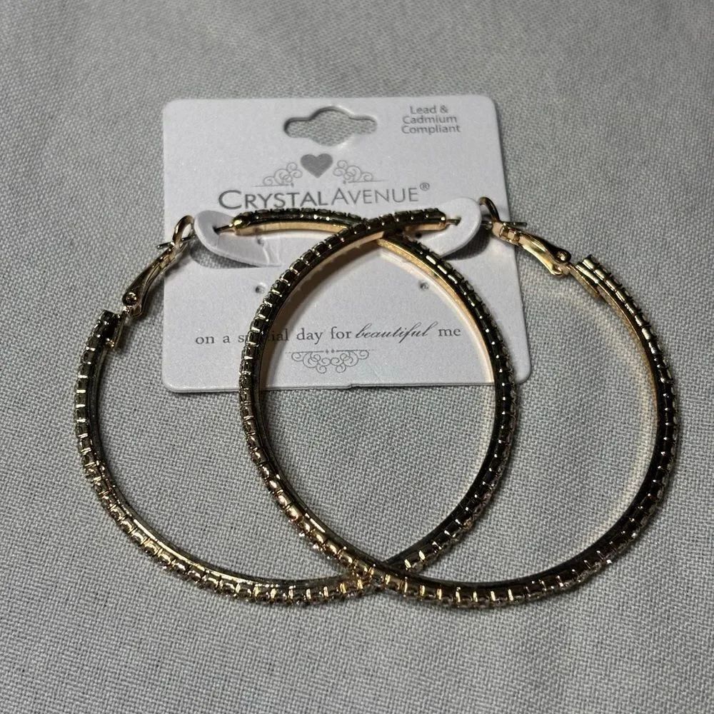 New! Crystal Avenue Gold Tone Gemstone Hoop Earrings